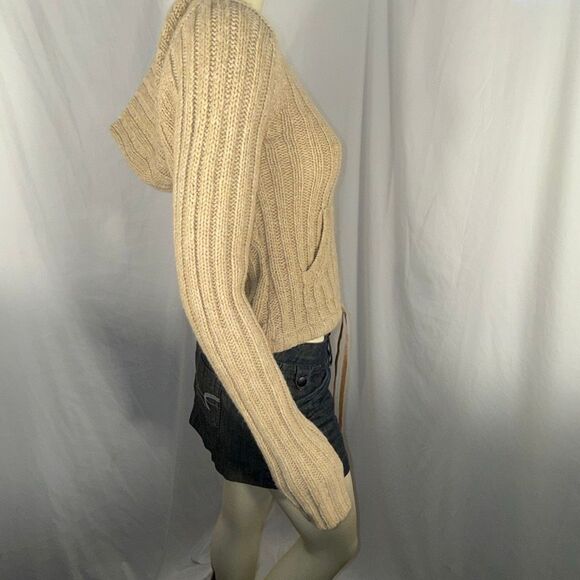 Vintage Y2K Abercrombie & Fitch Lambswool Knit Hoodie Sweater | Beige Ribbed Pul - Picture 7 of 15